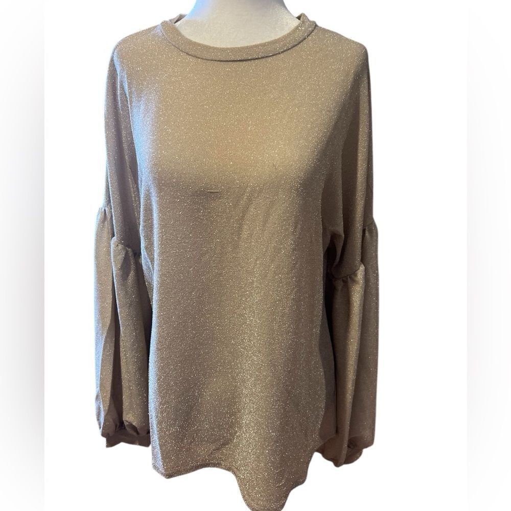 NWT Hayden women's long sleeve sparkle gold top with balloon sleeves size small